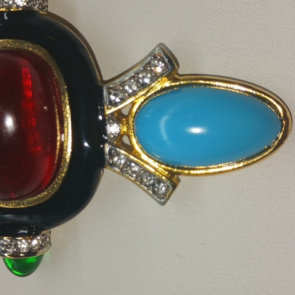 VINTAGE KJL Kenneth Jay Lane Art Deco Cabochon & Crystal Pendant Necklace - Picture 5 of 14